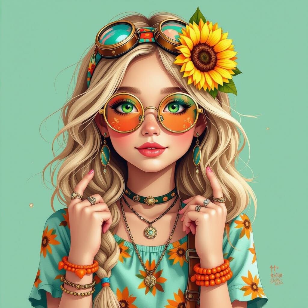 Steampunk Girl With Sunflower Hairband and Jack-o'-Lantern