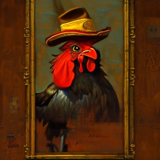 Cowboy Rooster in Disney Cartoon Oil Painting