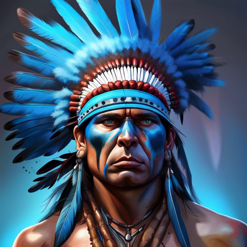 Native American with Lightning Plumage: Hyperrealistic Portr...