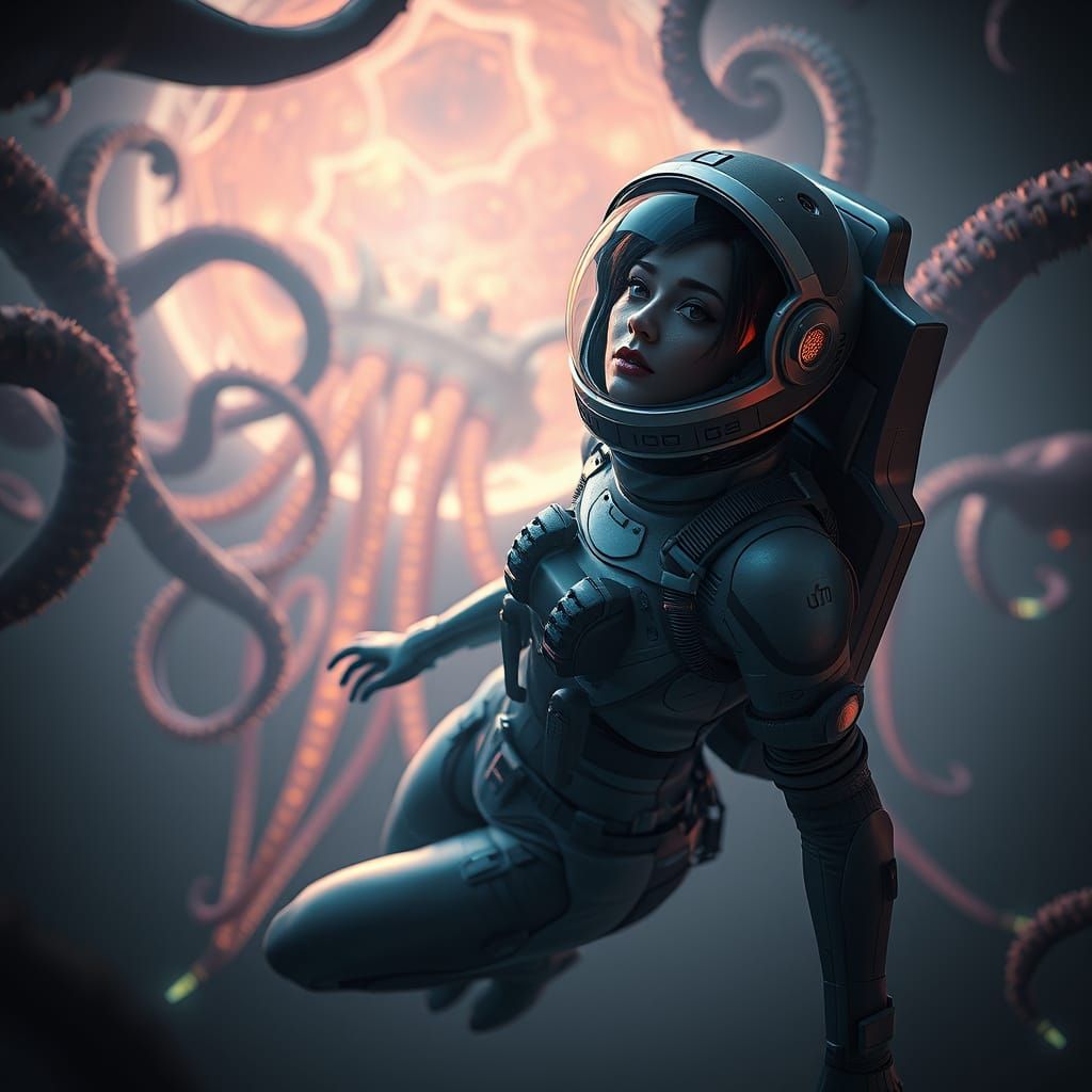Cosmic Horror: Woman in Futuristic Spacesuit