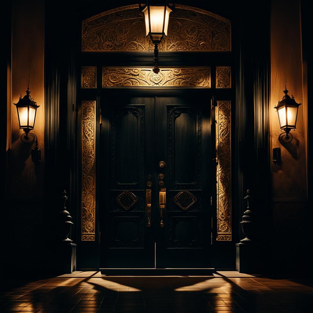 Moody Film Noir Mansion Door at Night