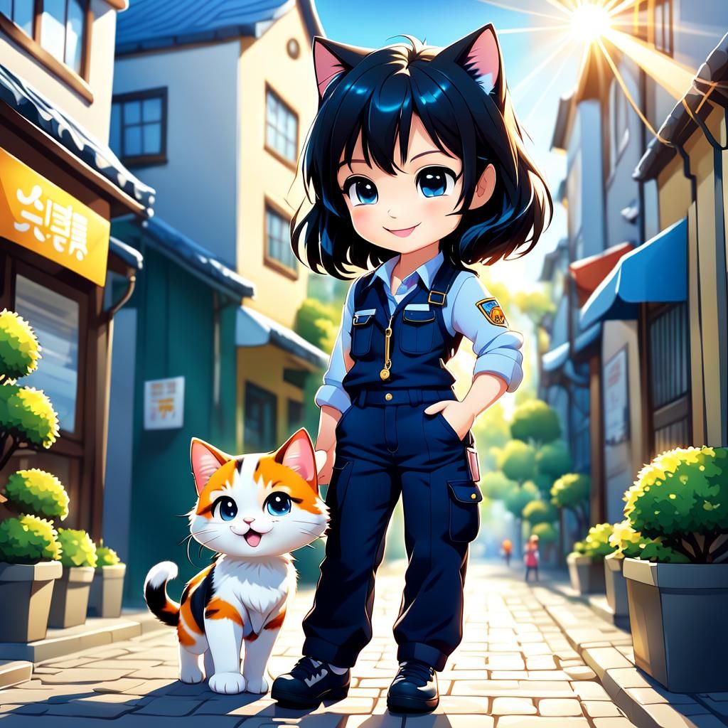 Cute Chibi Vet with Cat in Anime Style