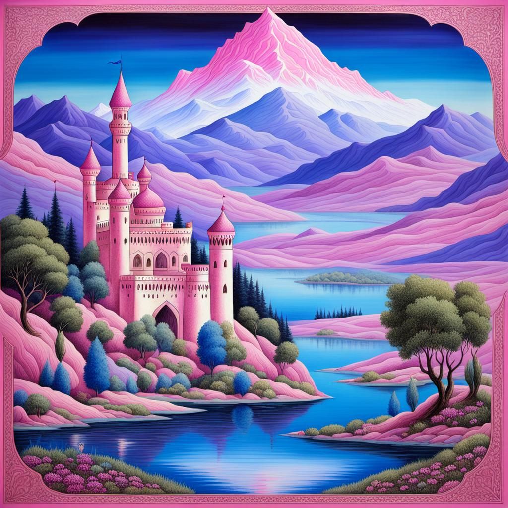 A fantasy landscape, qajar art