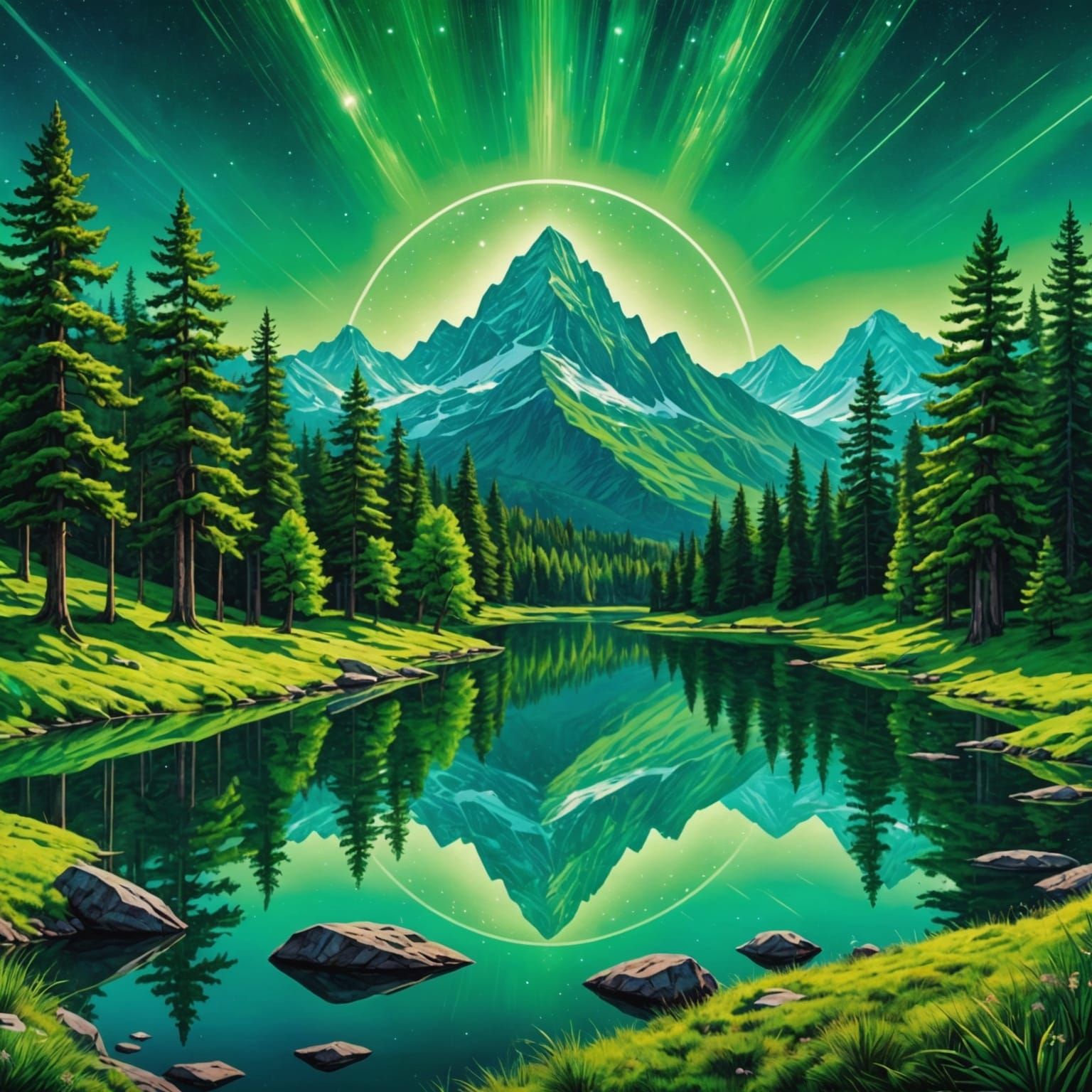 Green Mountain Landscape in Astral Style