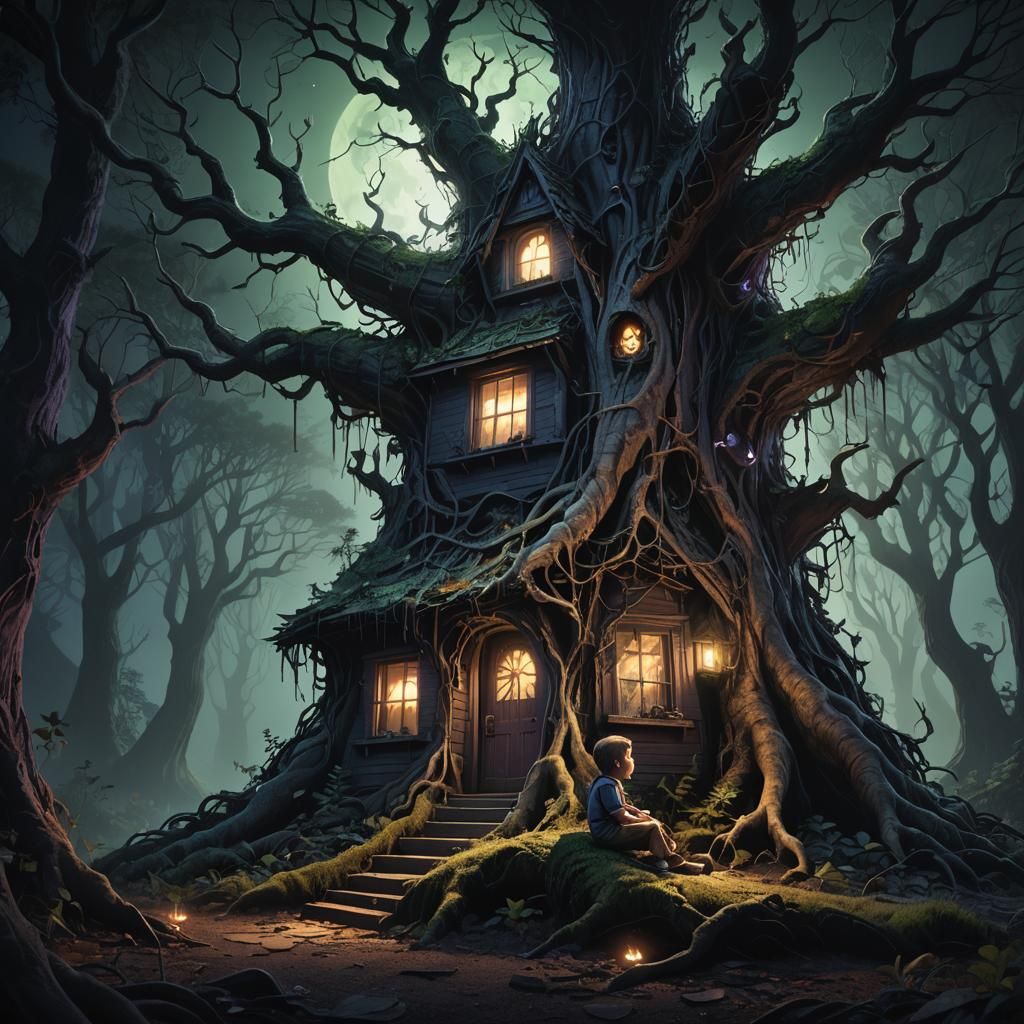 Eerie Baby in Dark Forest Fantasy Concept Art