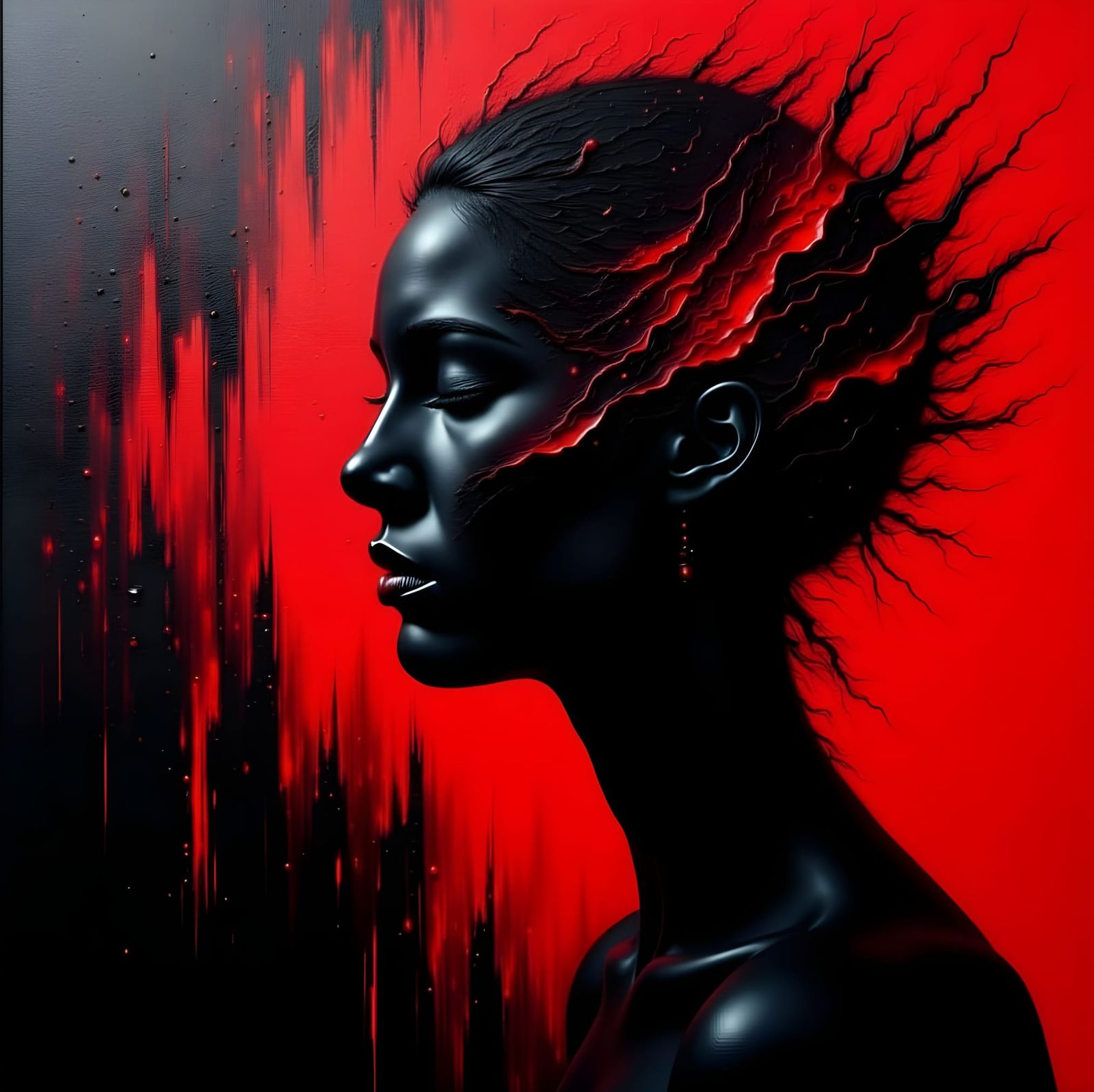 Abstract Black and Red Textured Design