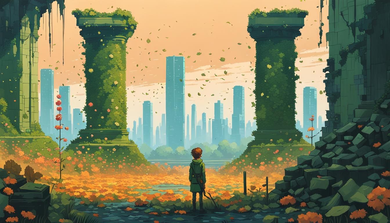 Dryad in Ruined Megapolis Pixel Art