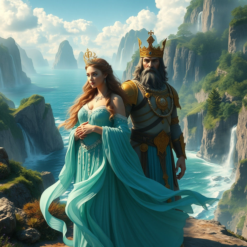Ocean Goddess and Land King in Sci-Fi Matte Painting