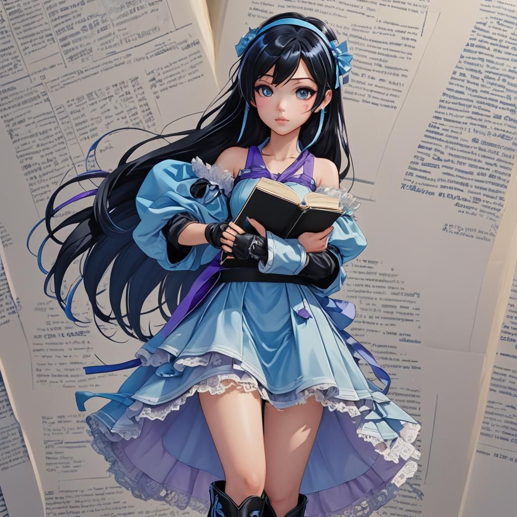 Anime Girl in Sky Blue Dress, 3D Art