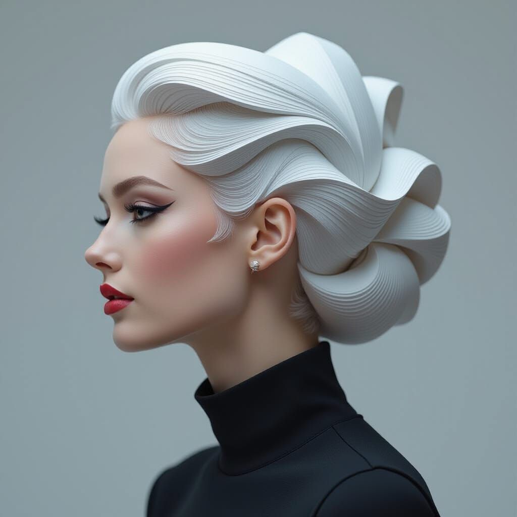 Woman's Hair Sculpted into Geometric Shapes