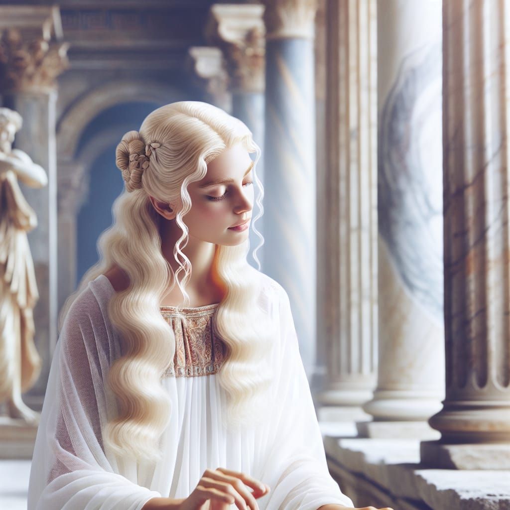 Aphrodite in Elegant Ancient Greek Pavilion Weaving