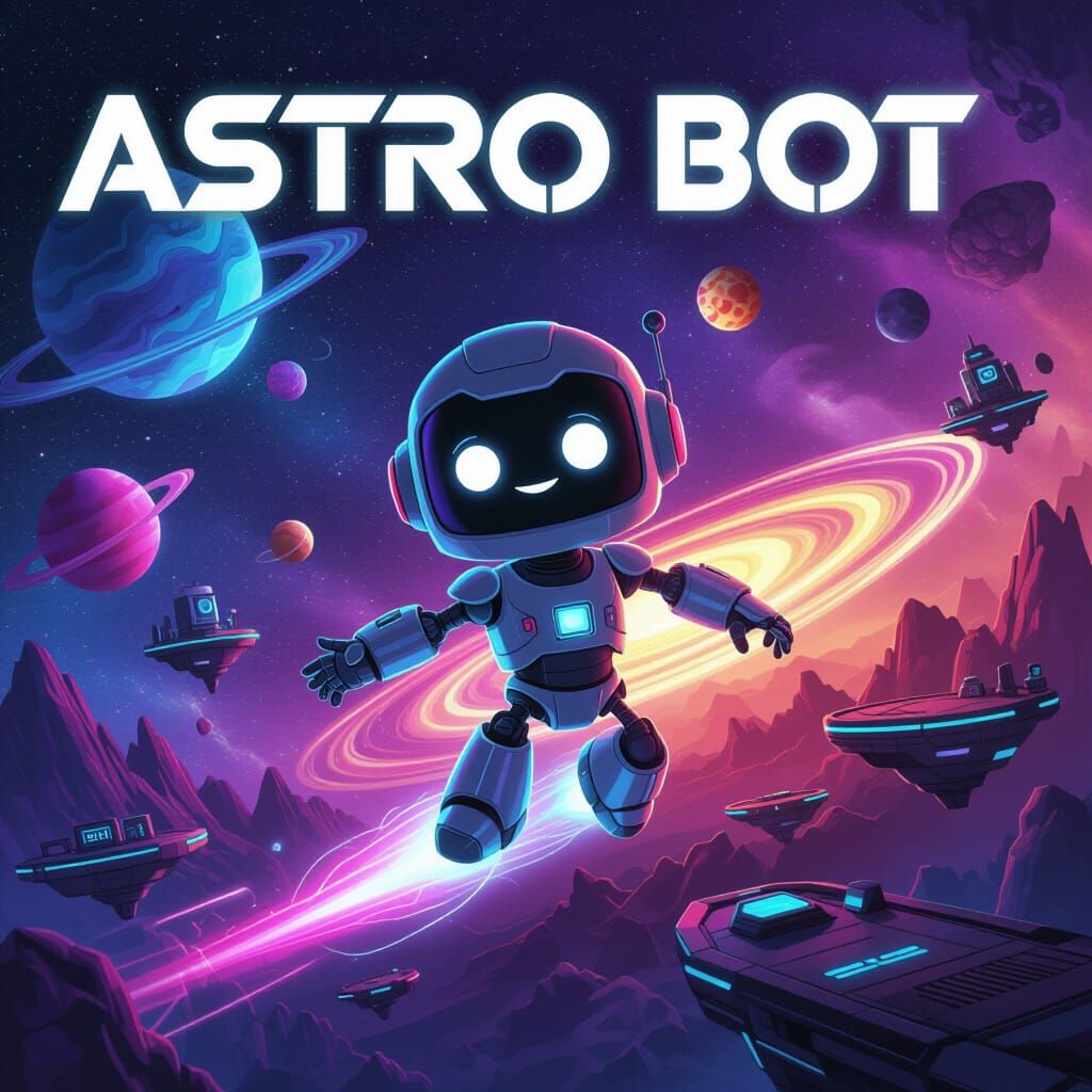 Astro Bot Soaring Through Galaxy in Futuristic Style