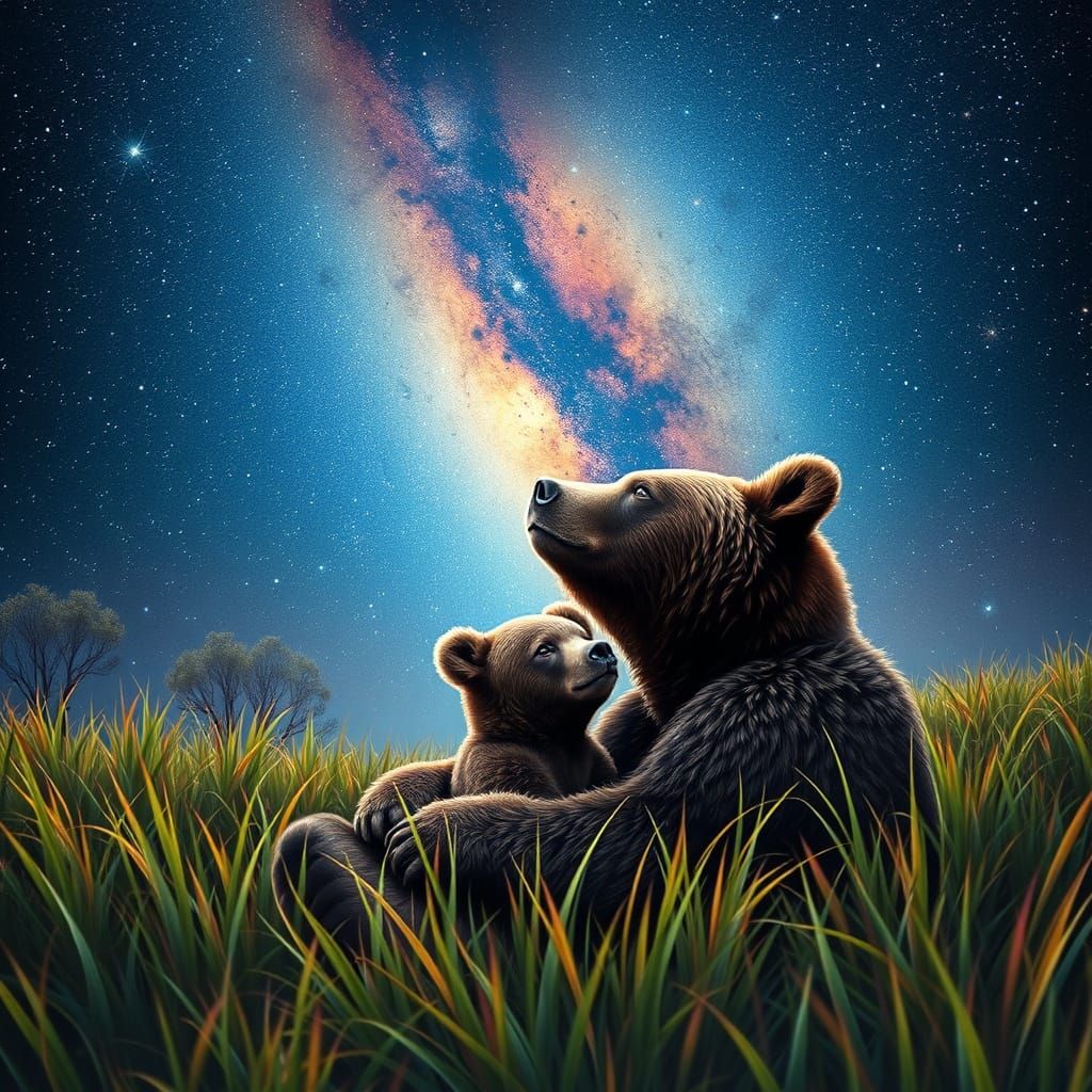 Bear Family Stargazing at the Milky Way