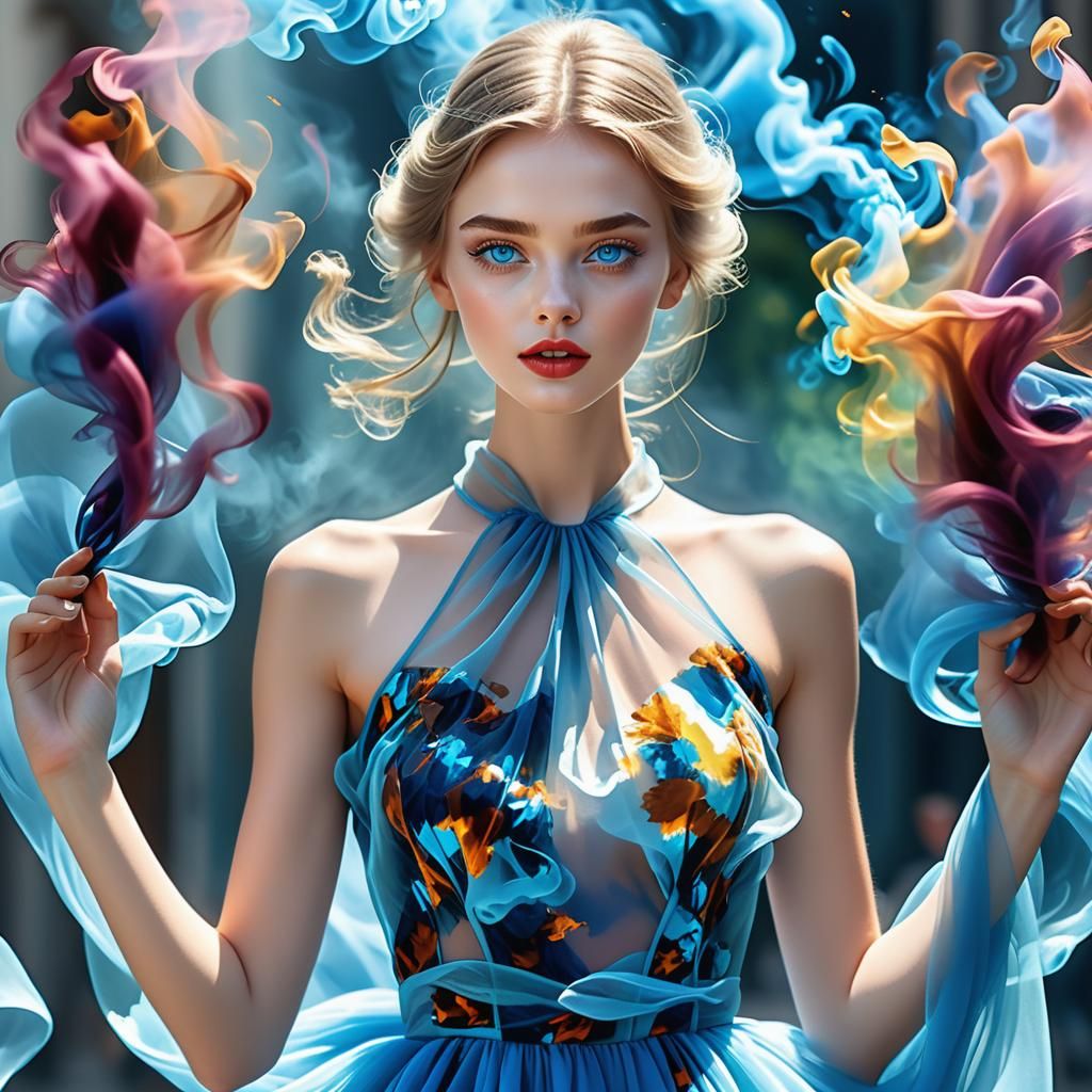 Ethereal Blue Smoke Dress in Sunlight