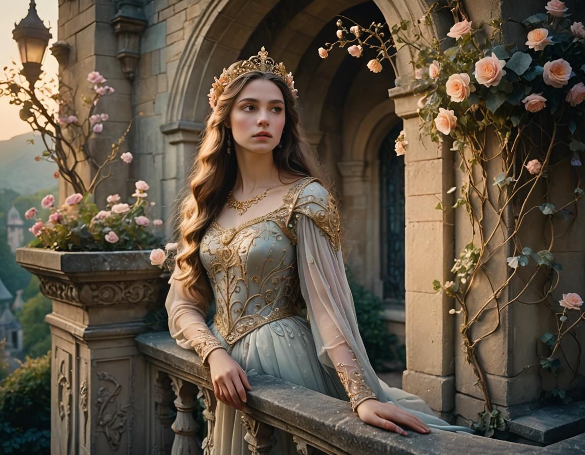 Mystical Princess Portrait at Twilight in Watercolor Style