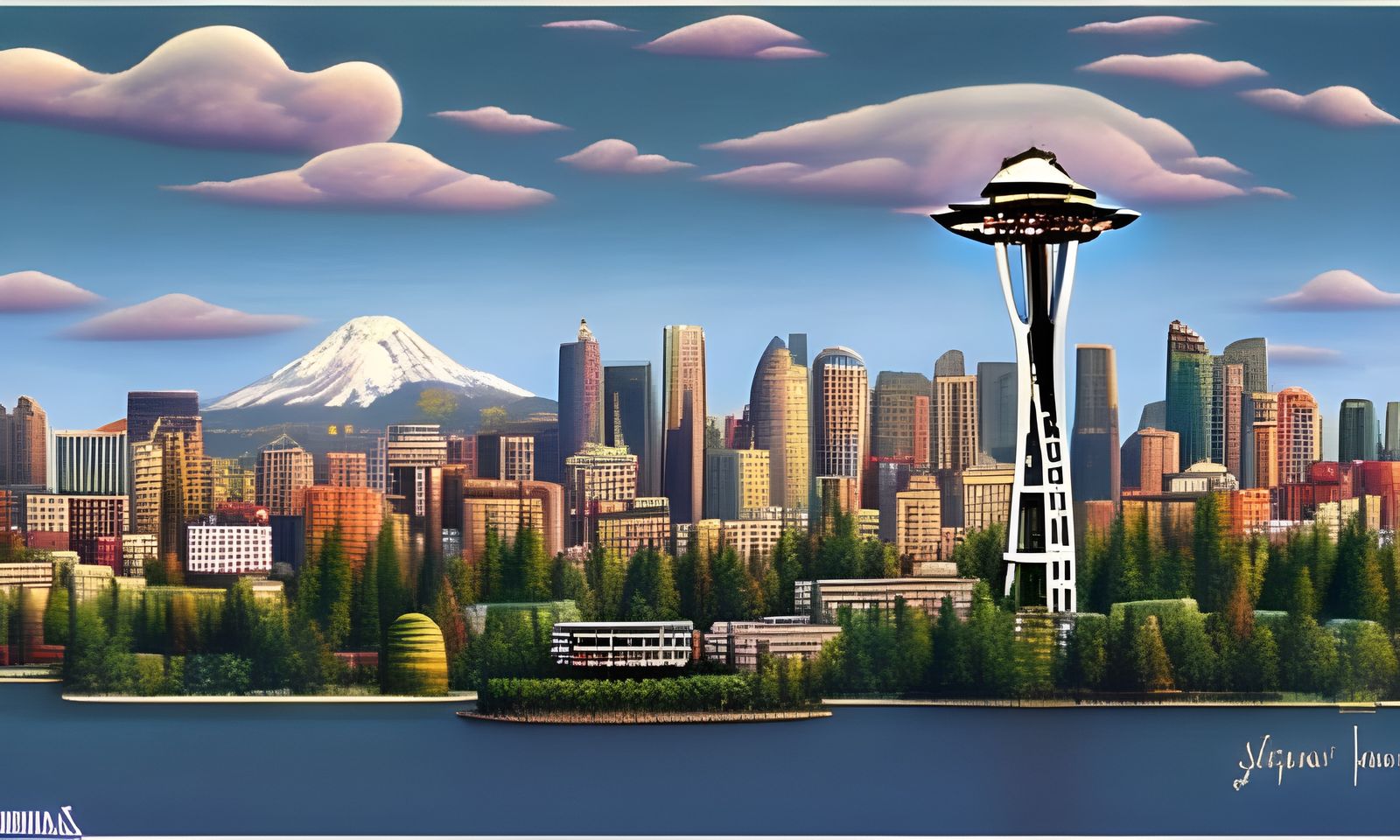 Seattle Skyline in Yerka-Inspired Surrealism