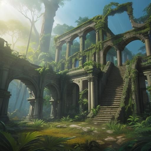 Lush Jungle Ruins in Pixar Animation Style