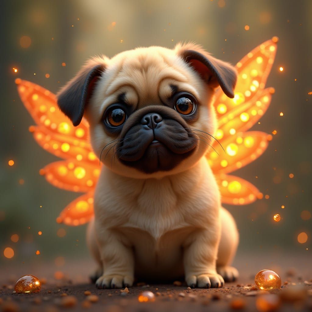 Magical Pug Fairy with Vibrant Citrine Wings