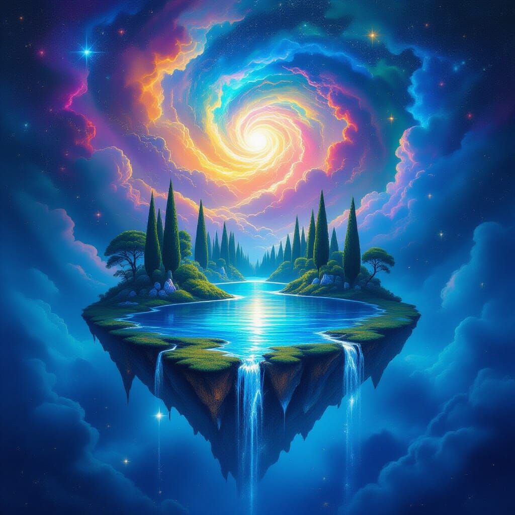 Floating Island in Stellar Nebula, Cosmic Surrealism