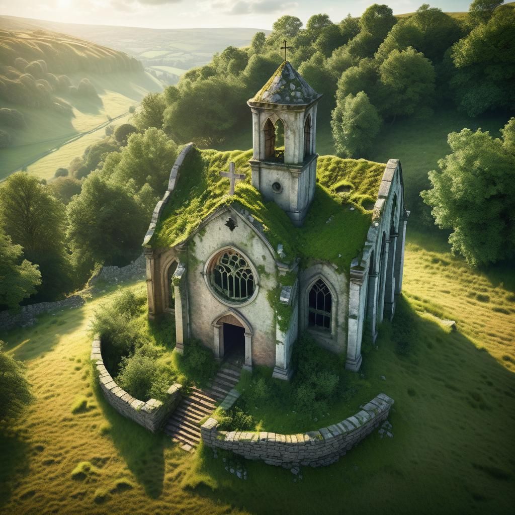 Ruined Chapel on Hill in Photorealistic Style