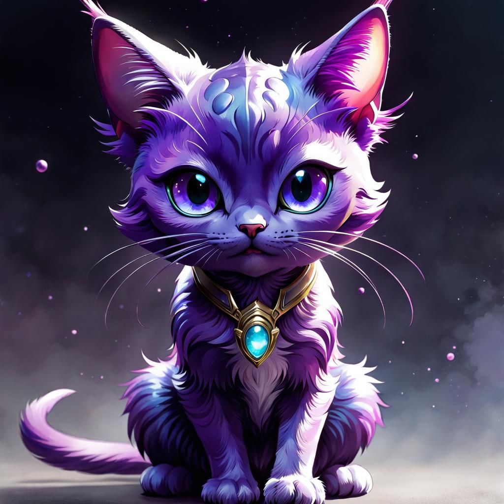 Purple Alien Cat: Watercolor Manga Illustration