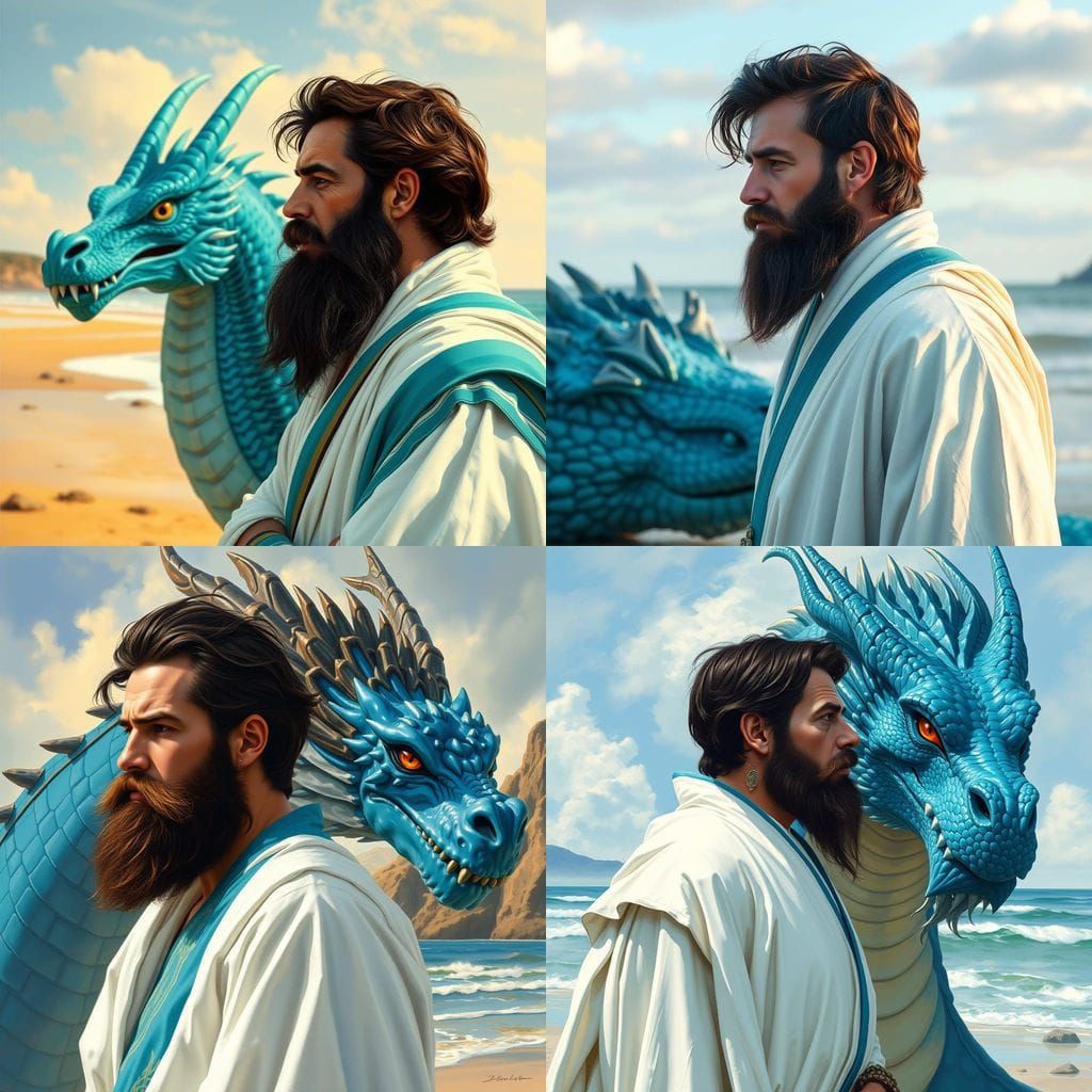 Blue Dragon Profile with Man at the Beach