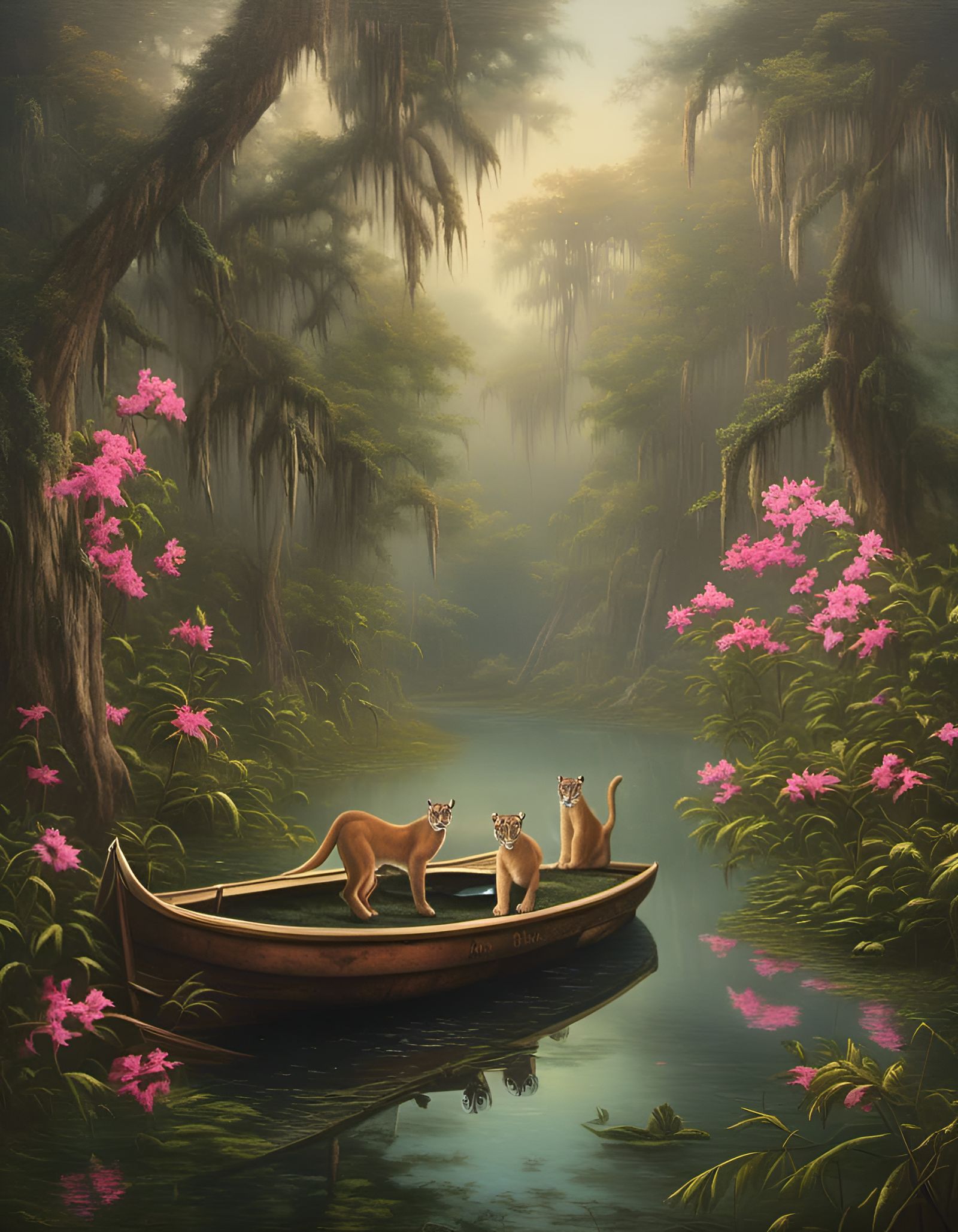 Florida Panther in Misty Cypress Swamp