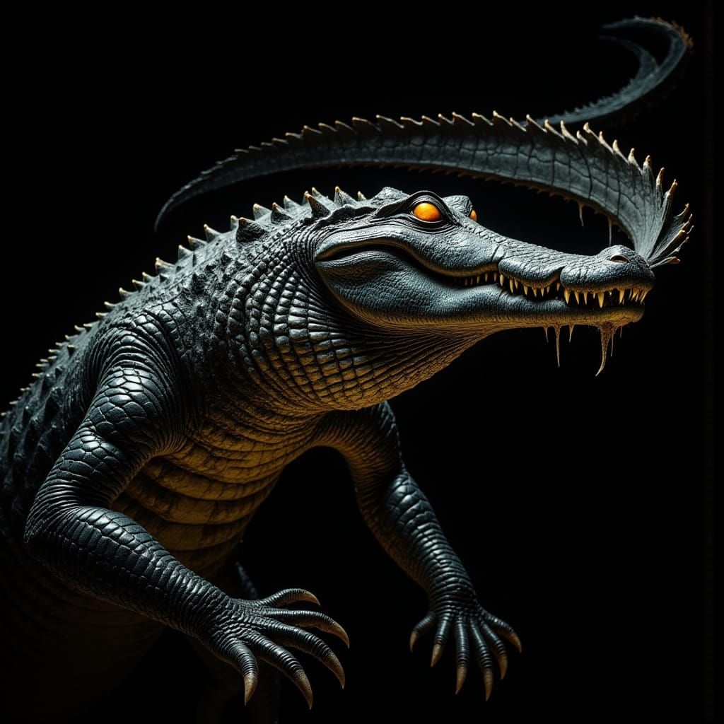 Gigantic Crocodile with Golden Eyes and Scaly Skin