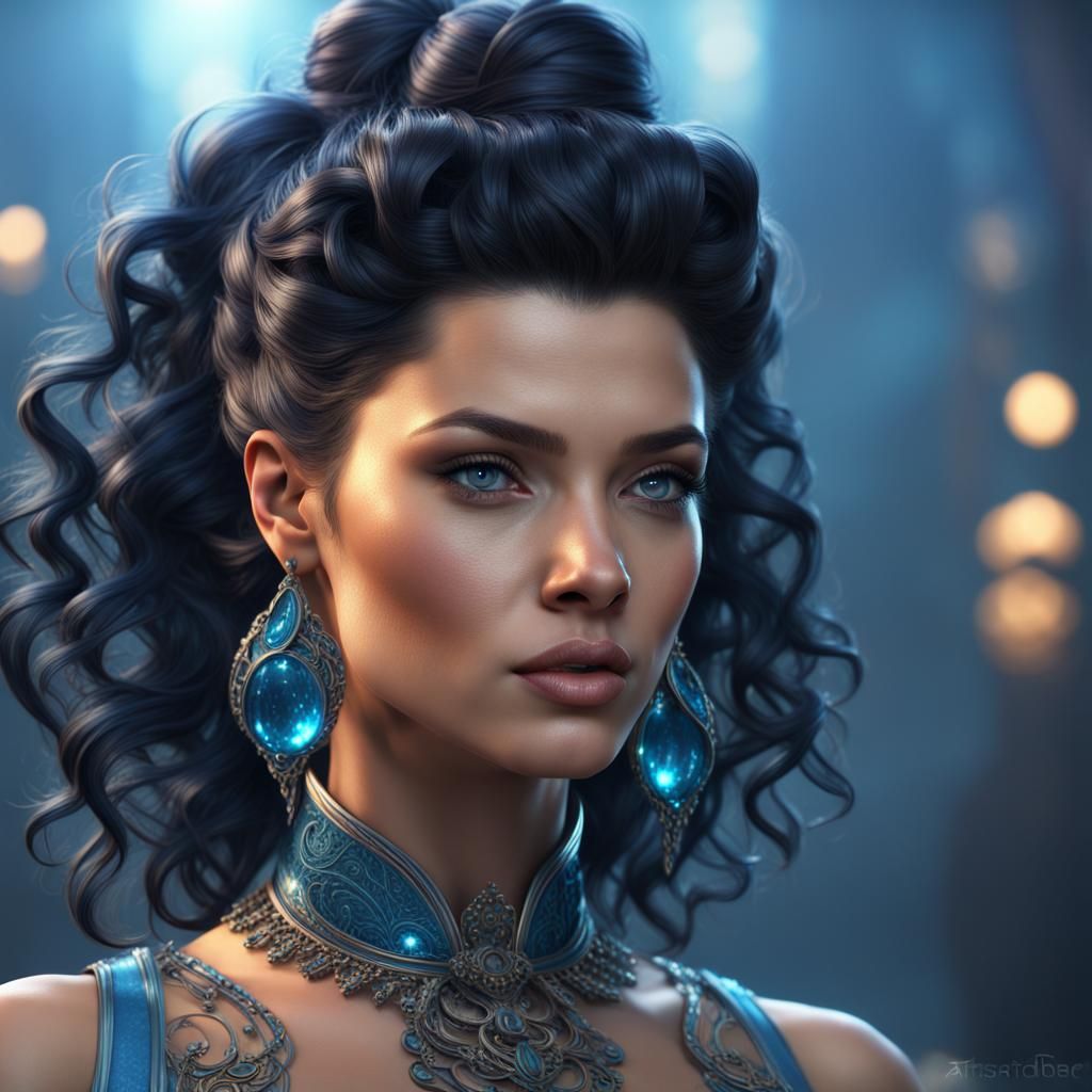 Fantasy Concept Art of Woman with Black Ponytail