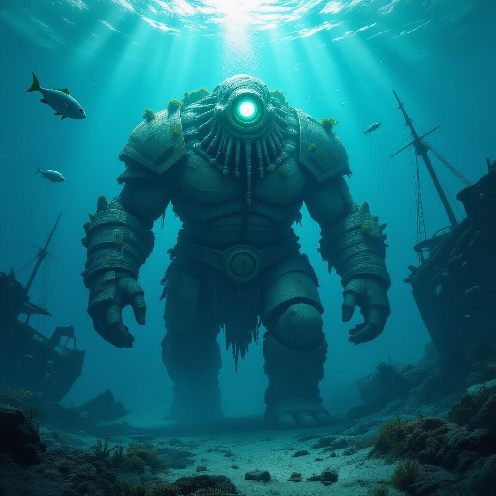 Giant Armored Cyclops Walking the Ocean Floor