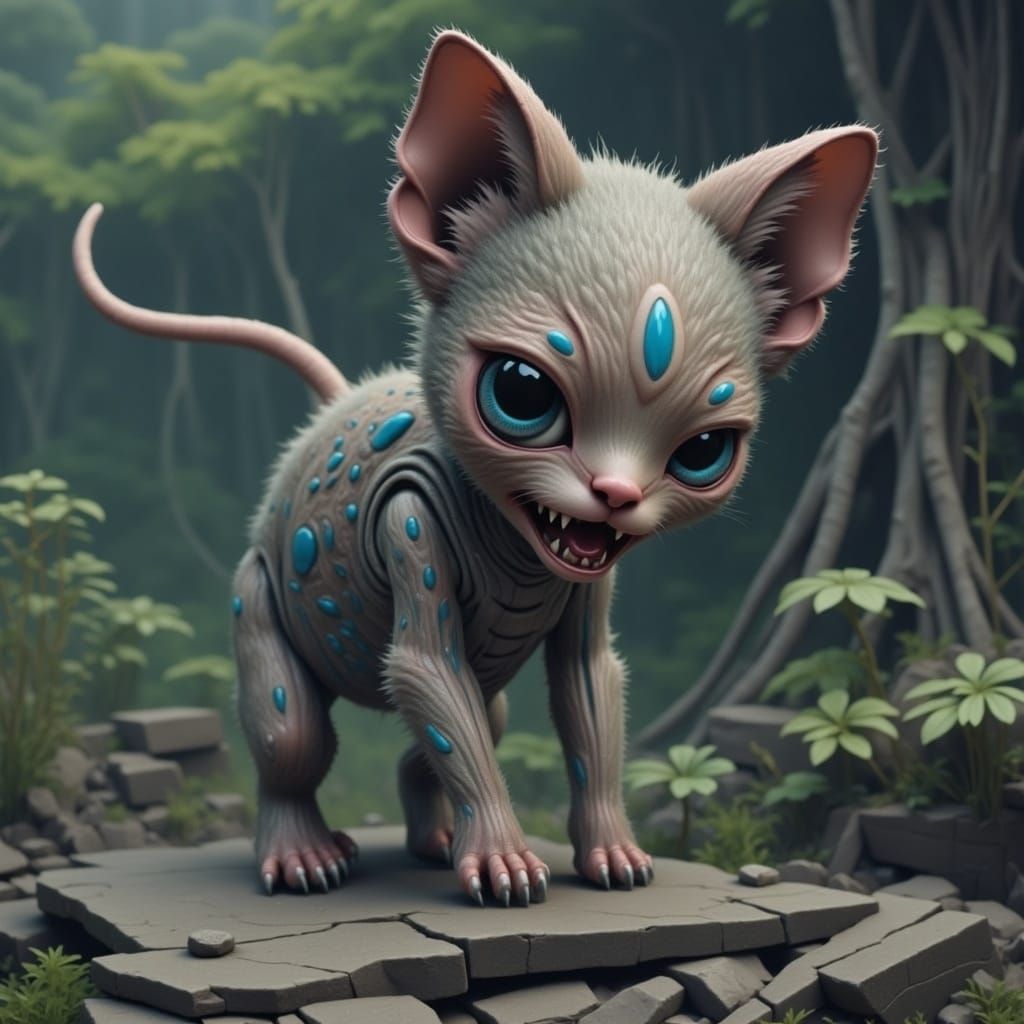 Horrific Cyborg Kitten Made of Human Faces