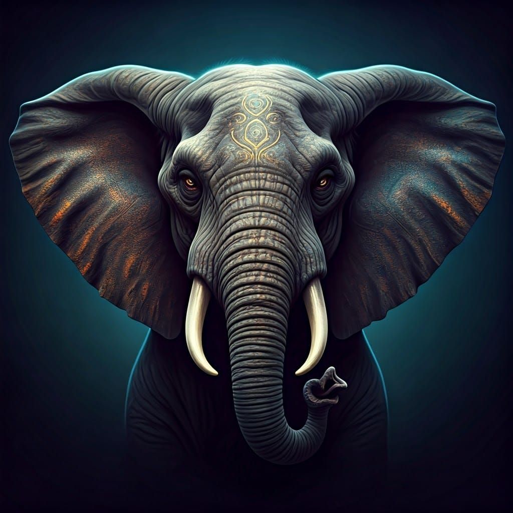Demonic Elephant Portrait in Mystical Realism Style