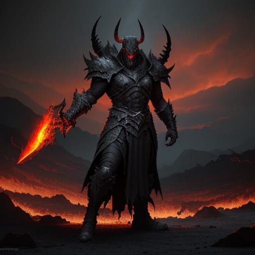 Fierce Demon Dual Wields Flaming Swords in Wasteland