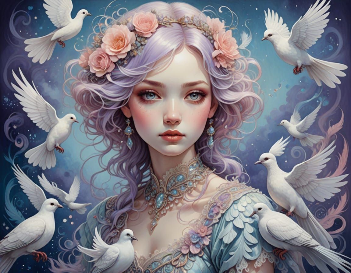 Celestial Doves in Vibrant Harmony
