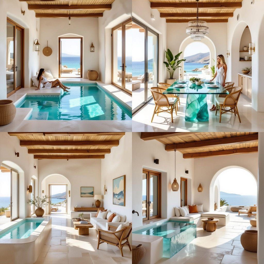 Luxury Mykonos Beach House with Sea Glass Resin Interior