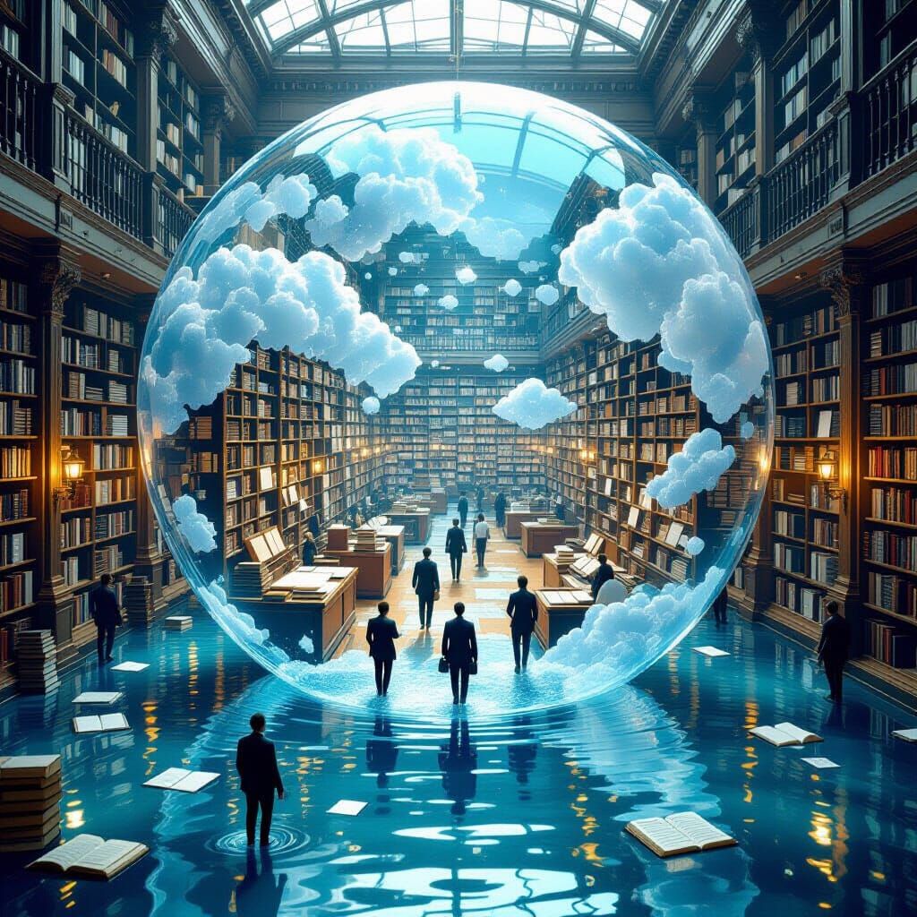 Floating Library Inside Giant Water Bubble