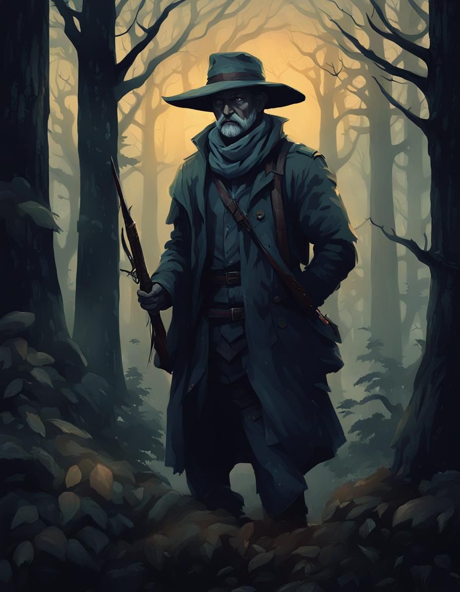 Mysterious Hunter in Twilight Digital Art