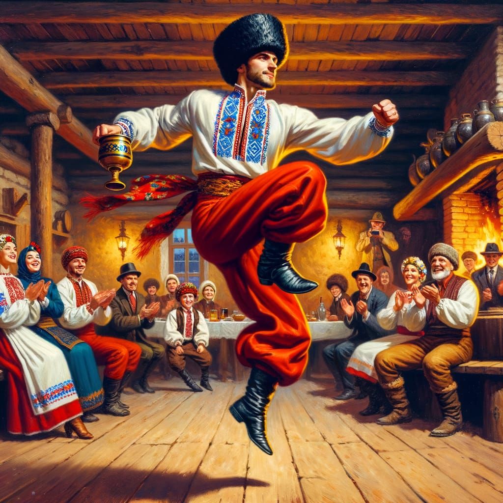 Energetic Cossack Dance in Ukrainian Tavern Scene