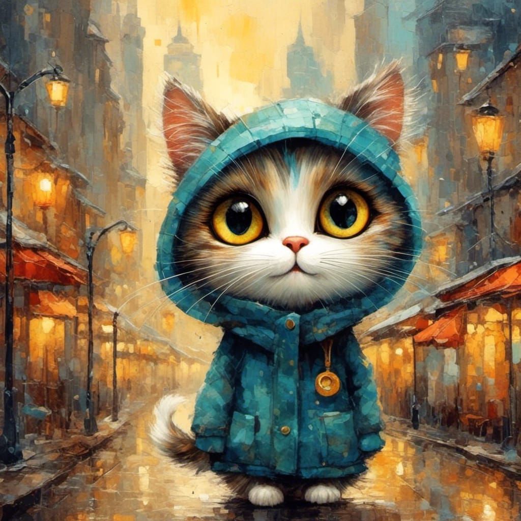 Whimsical Cat with Shiny Eyes in Tokyo