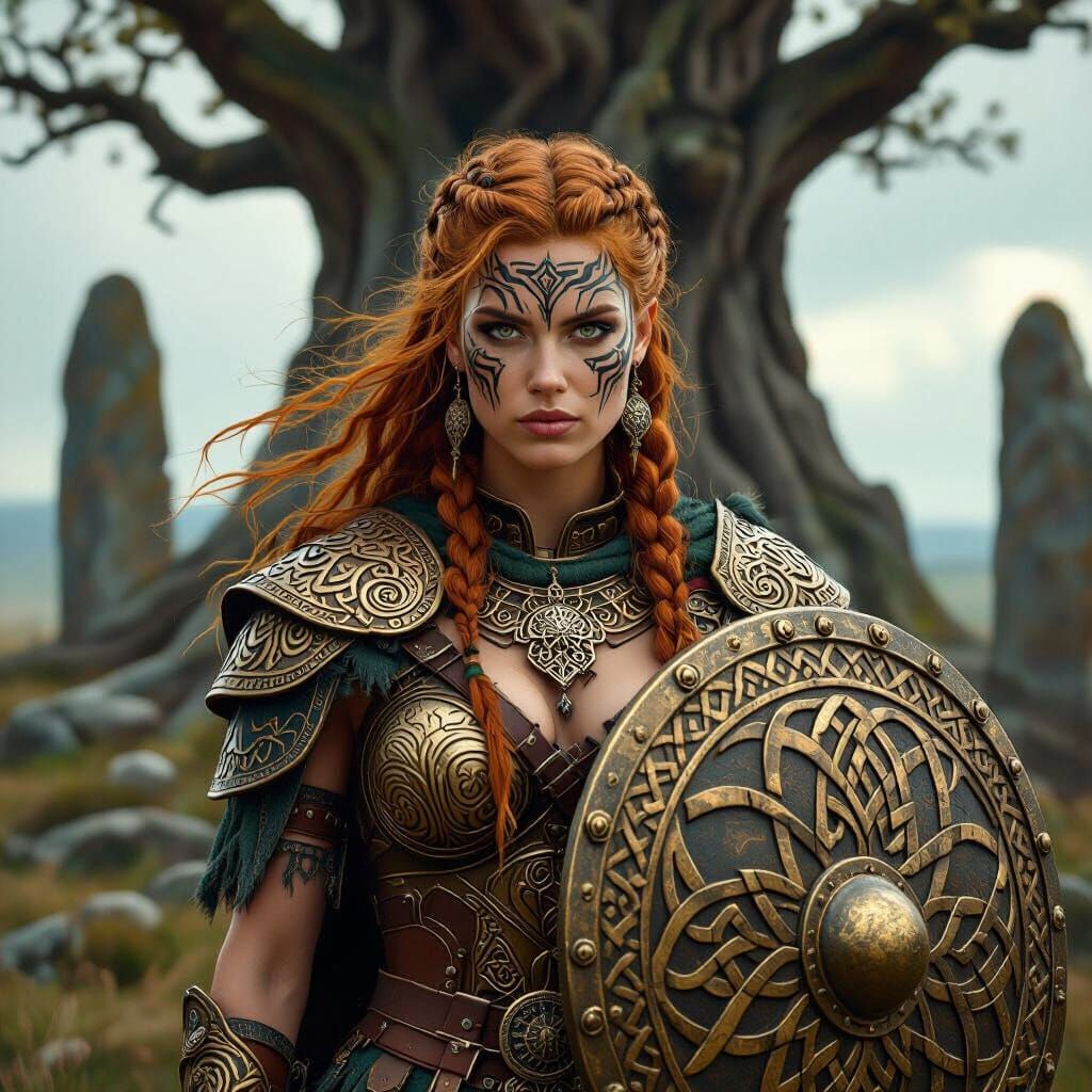 Viking Shieldmaiden in Art Nouveau Style