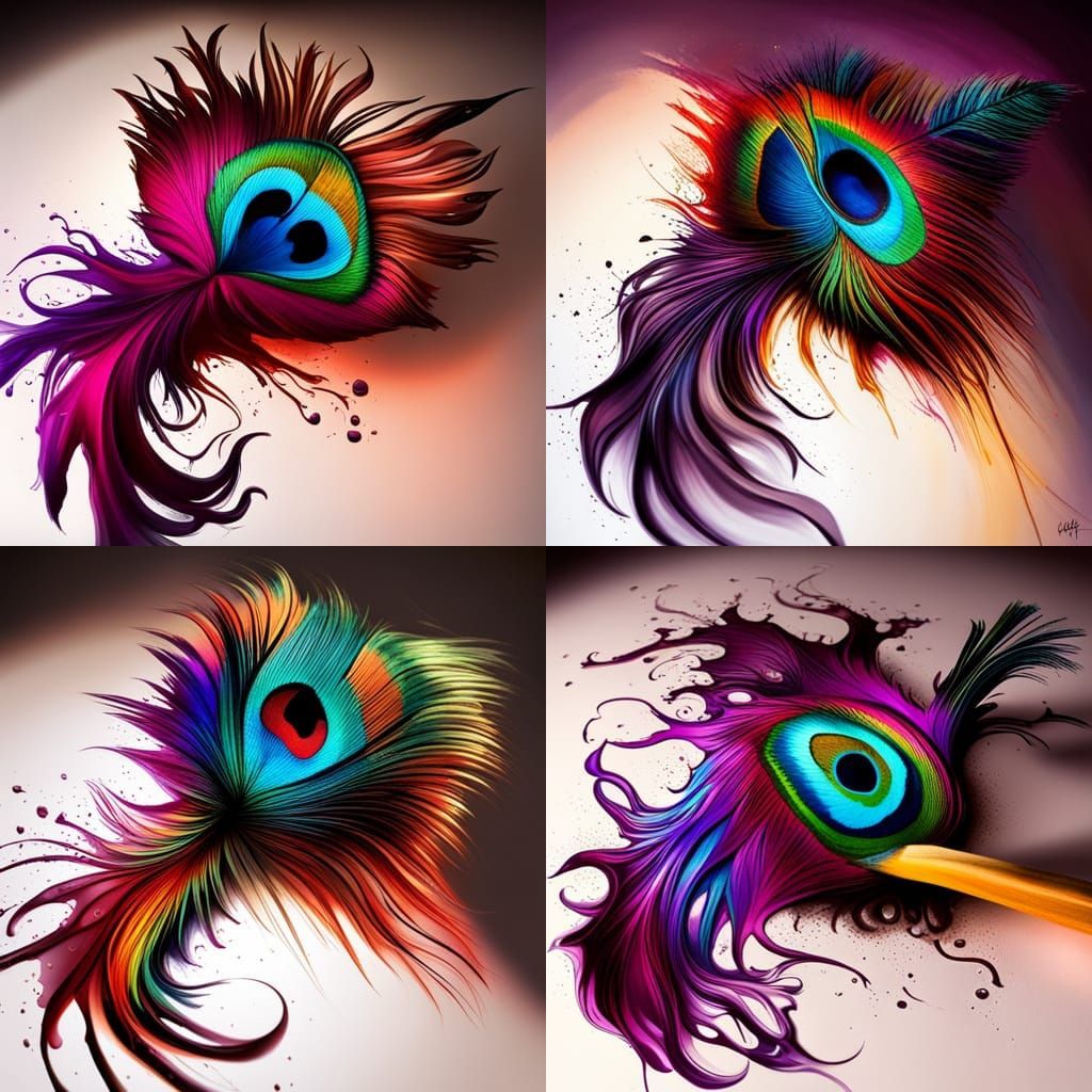 Graffiti Art Peacock Feather in Spray Paint Style