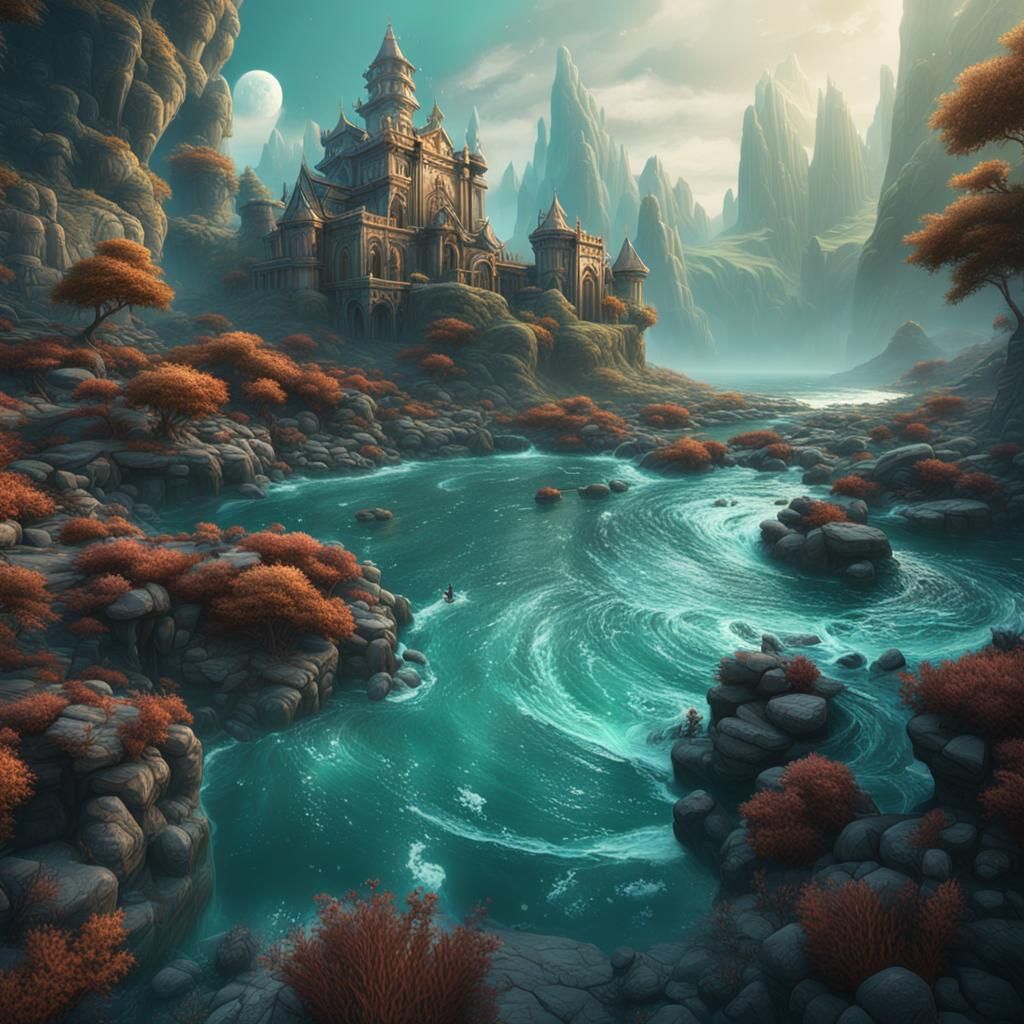 Fantastical Seafoam Vicuña in Detailed Matte Painting