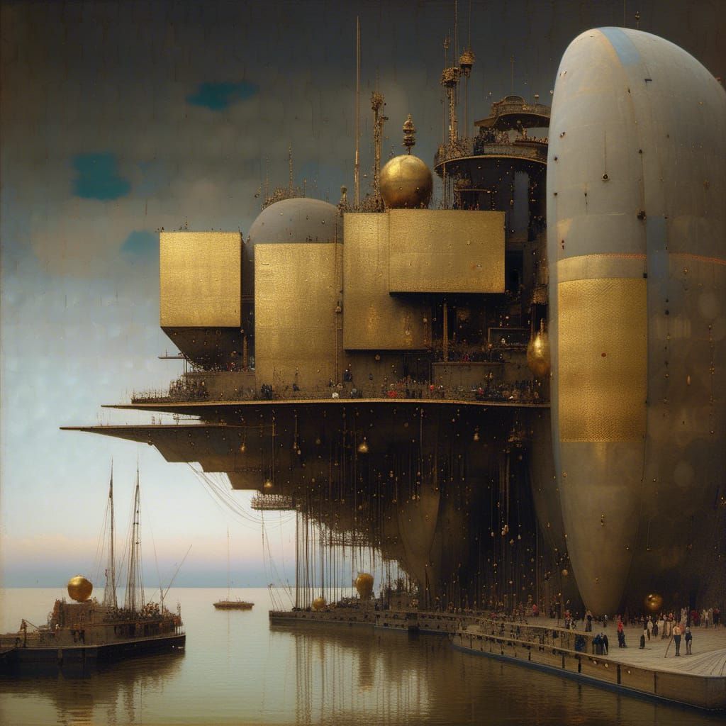 Abstract Golden Cycles Blending in Hyperrealistic Painting