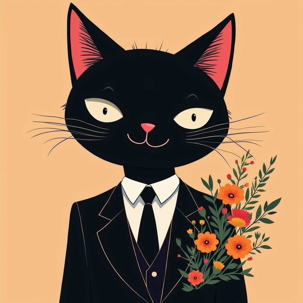 Dapper Feline Gentleman with Floral Surprise