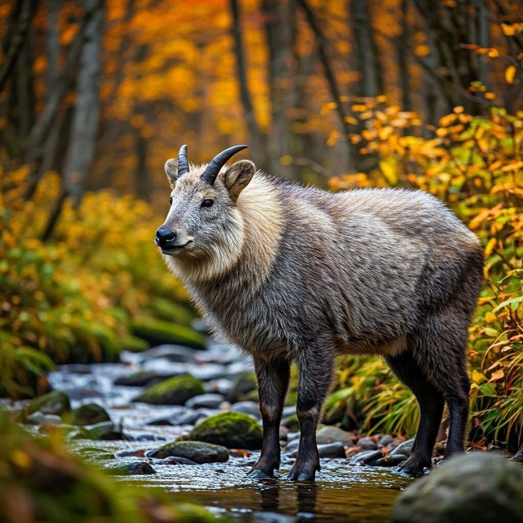 Japanese Serow in Majestic Honshu Forestscape