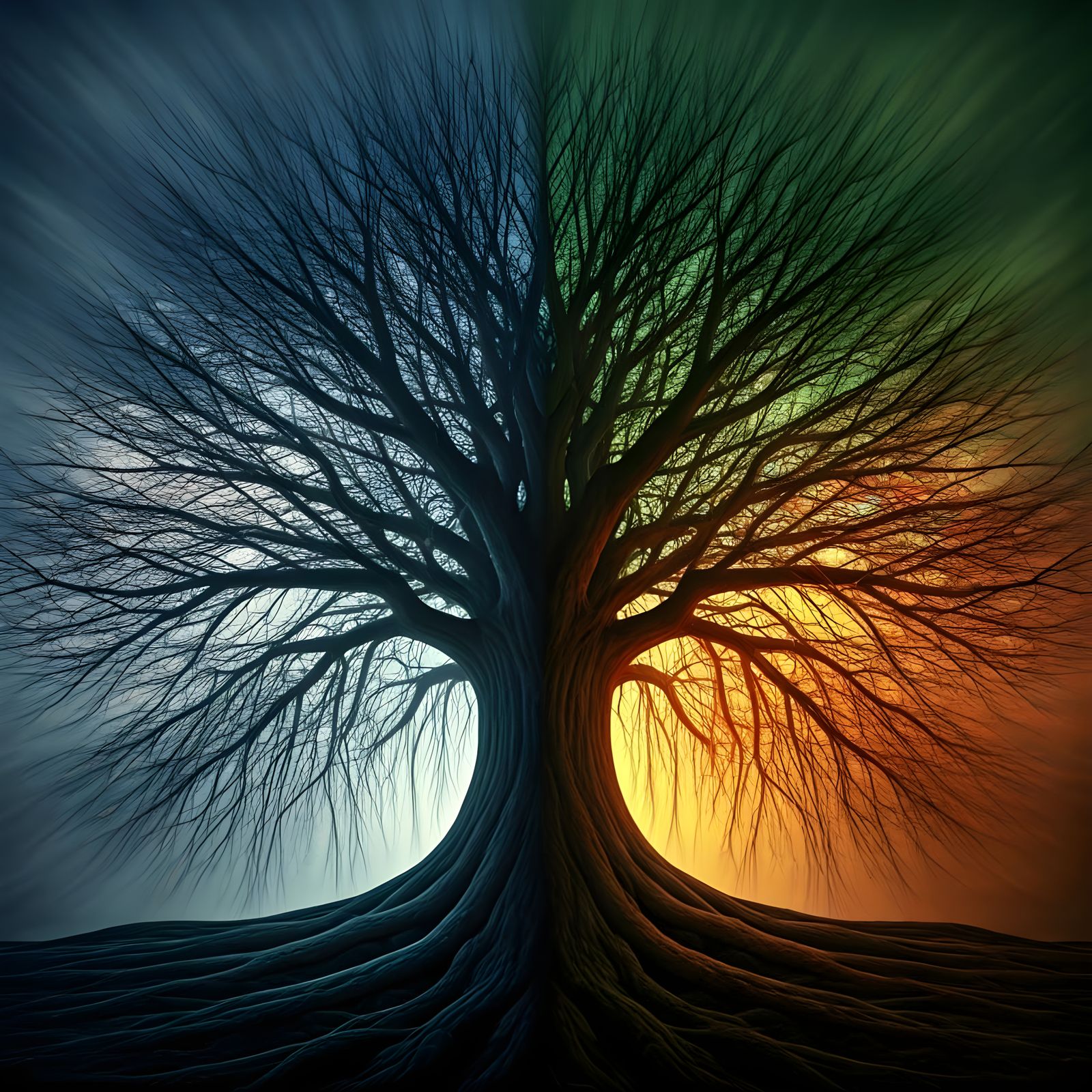 Four Seasons Tree in Glitchcore Surrealism