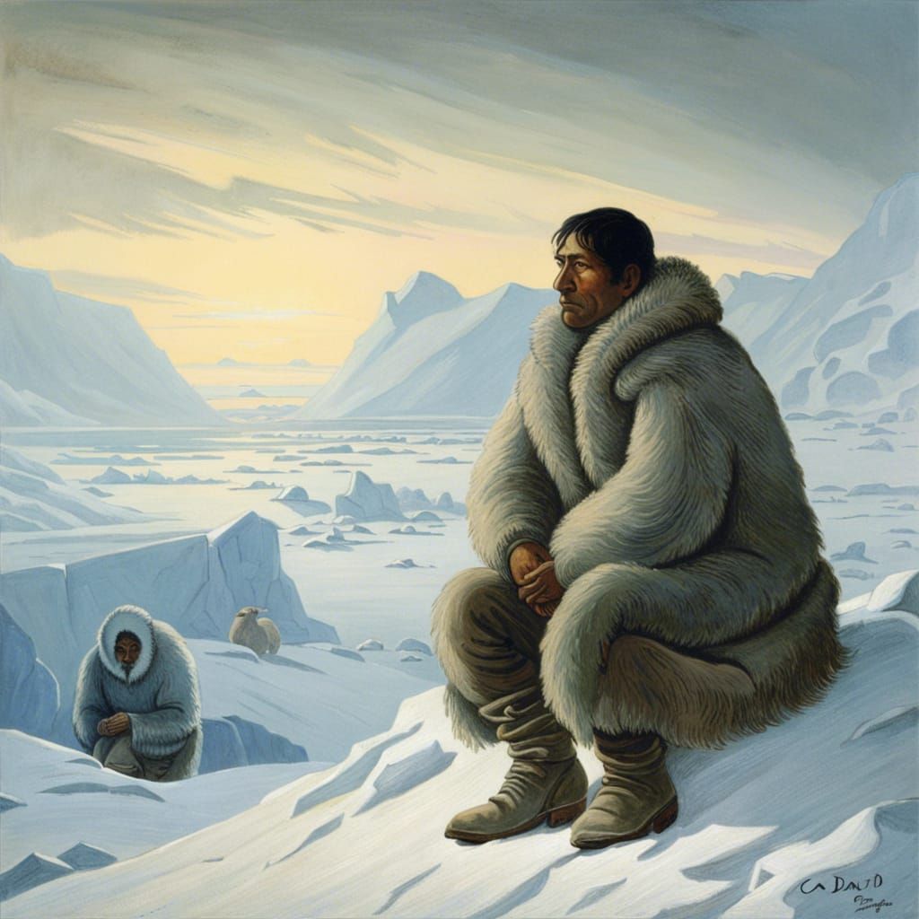 Inuit Portrait in Snowy North Pole, Cool Colors