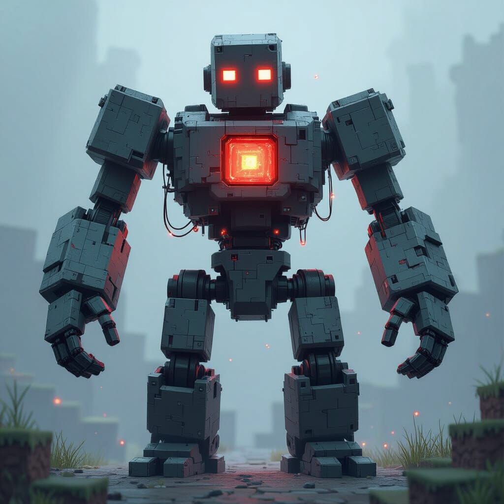 Minecraft Golem Internal Mechanisms in Futuristic Style