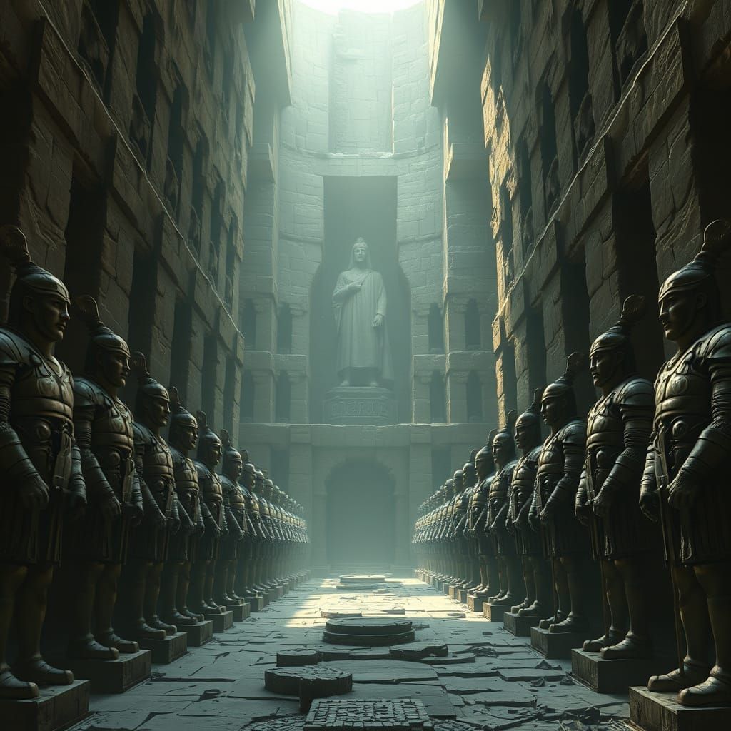 Ancient Tomb of Soldiers in Soft, Ethereal Light