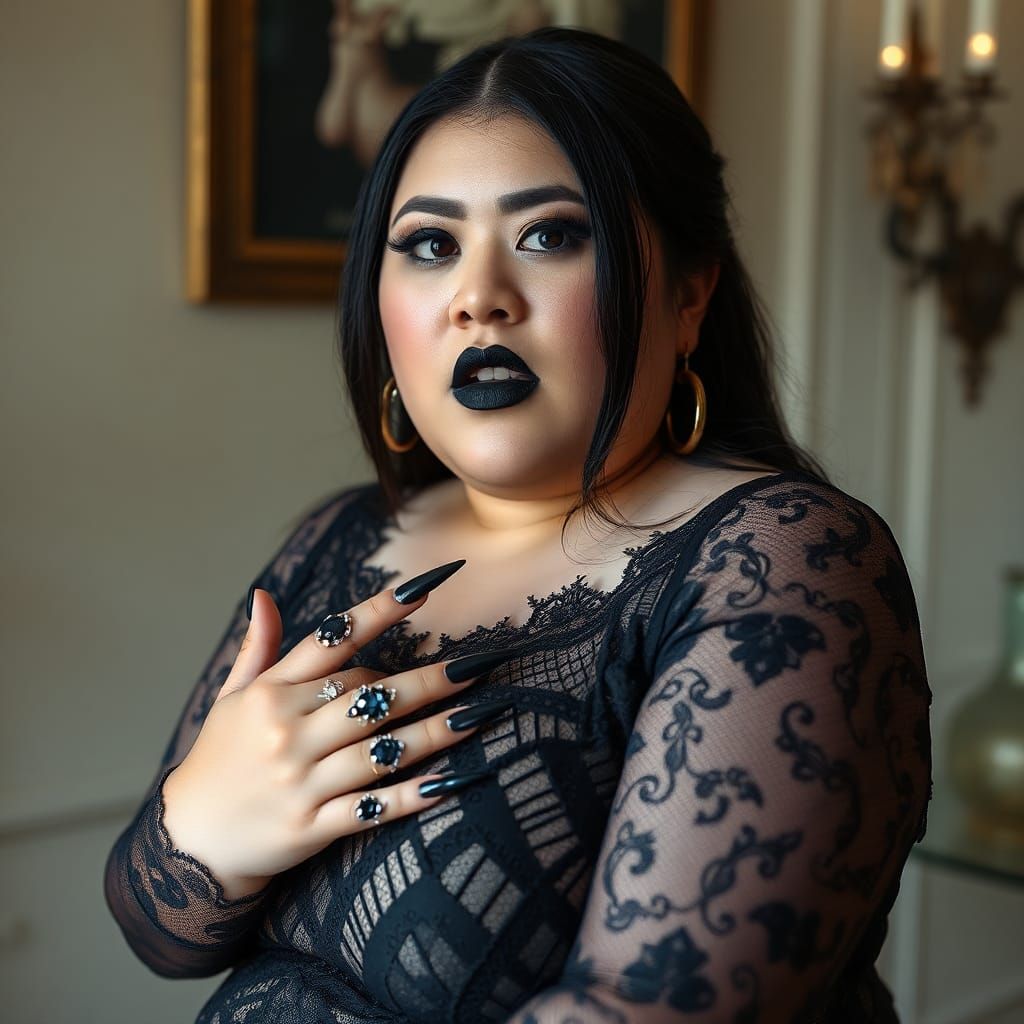 Gothic Japanese Woman in Lace Catsuit